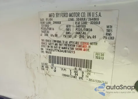 2004 Ford Explorer Sport Trac Adrenalin/Xls/Xlt z USA, uszkodzony, nr VIN 1FMZU77K24UB10215